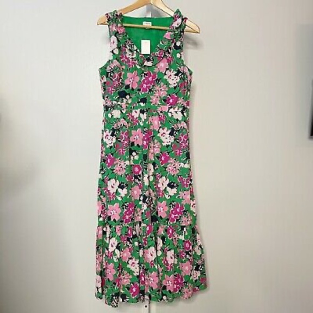 J.Crew Factory Floral V Neck Ruffle Midi Dress - Size 6